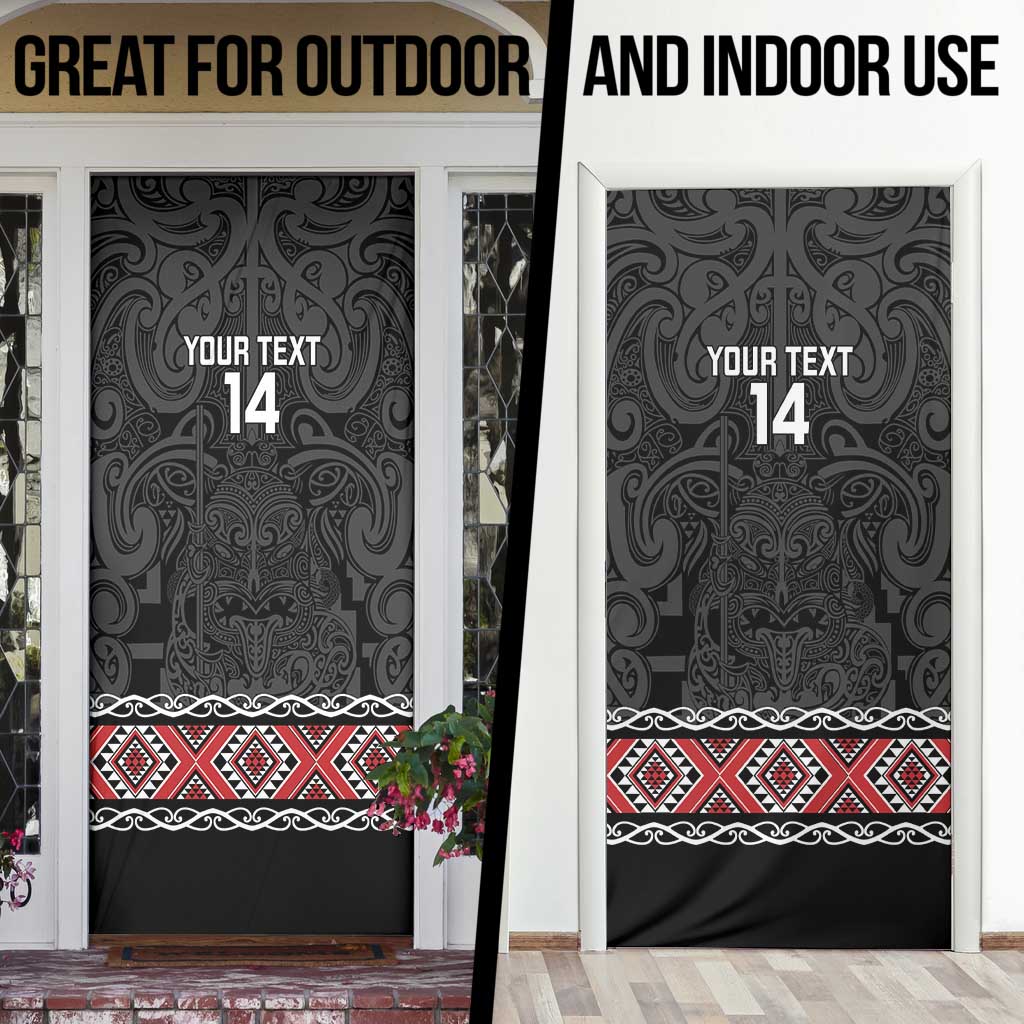 Custom New Zealand Silver Fern Rugby Door Cover All Black Maori Taniko Pattern - Aussie Hoodie