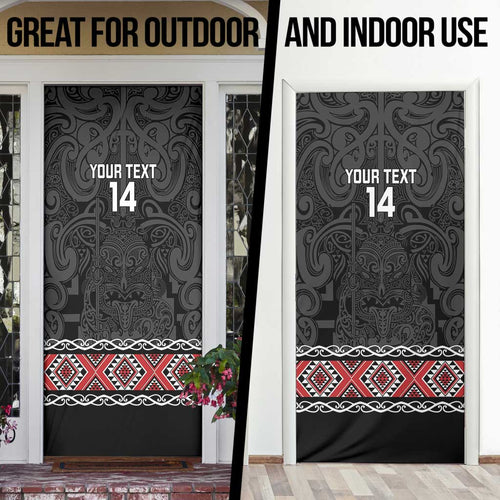 Custom New Zealand Silver Fern Rugby Door Cover All Black Maori Taniko Pattern - Aussie Hoodie