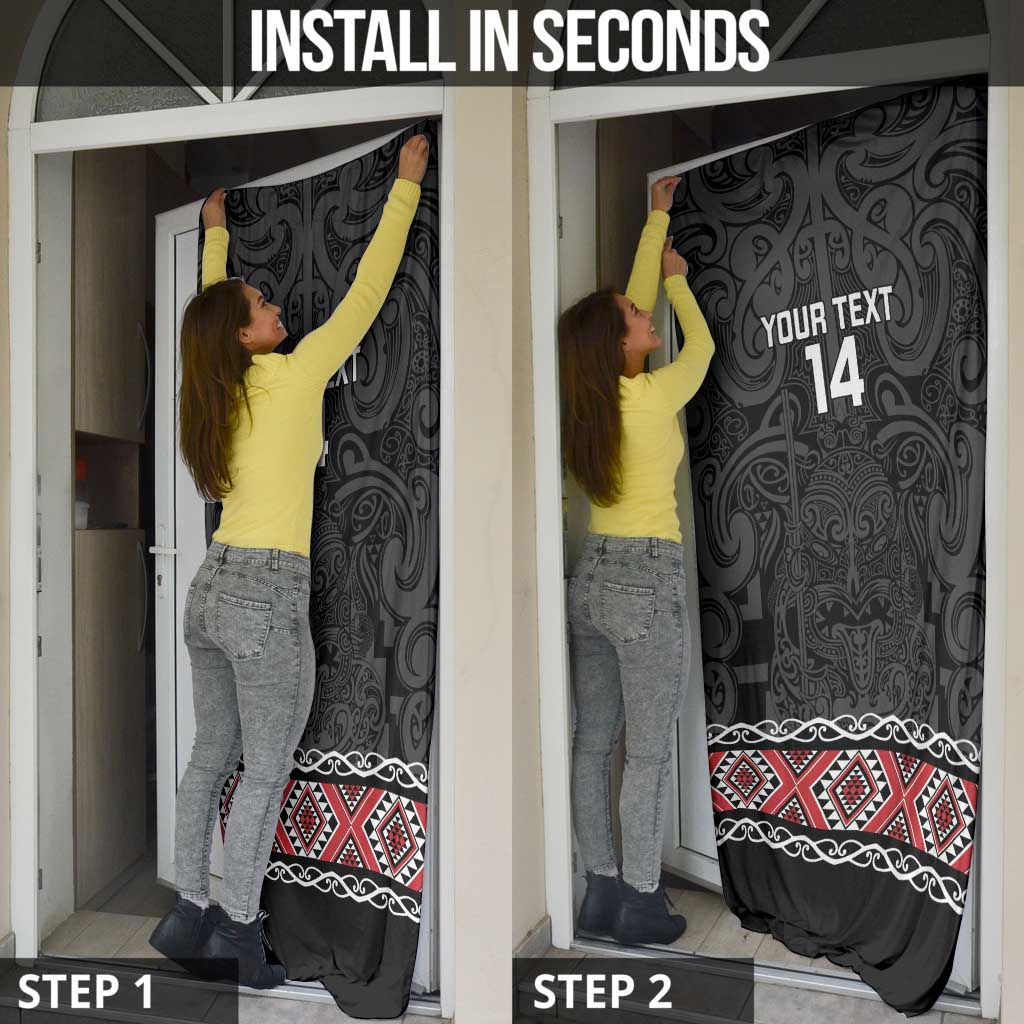 Custom New Zealand Silver Fern Rugby Door Cover All Black Maori Taniko Pattern - Aussie Hoodie