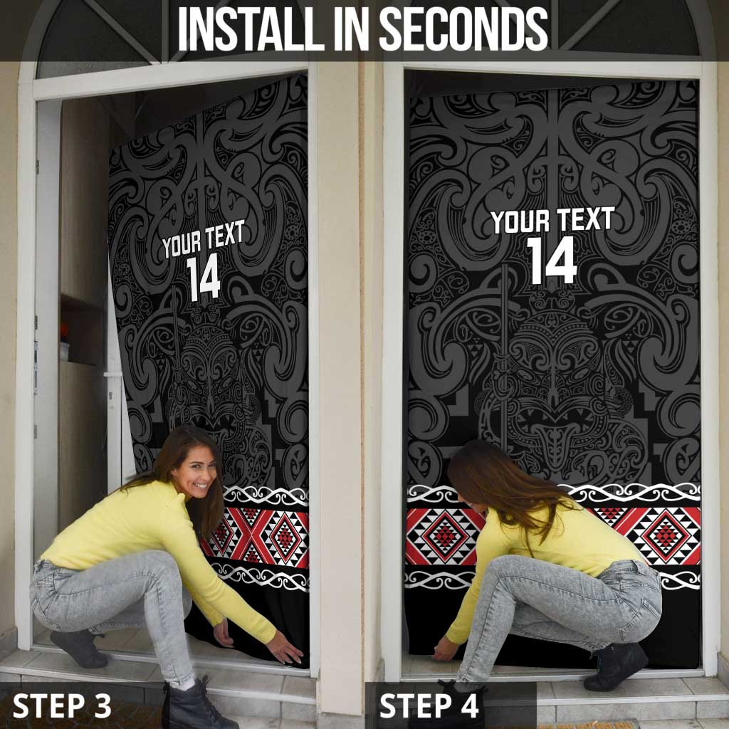 Custom New Zealand Silver Fern Rugby Door Cover All Black Maori Taniko Pattern - Aussie Hoodie
