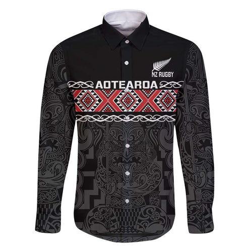 Custom New Zealand Silver Fern Rugby Family Matching Long Sleeve Bodycon Dress and Hawaiian Shirt All Black Maori Taniko Pattern