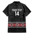 Custom New Zealand Silver Fern Rugby Family Matching Off The Shoulder Long Sleeve Dress and Hawaiian Shirt All Black Maori Taniko Pattern