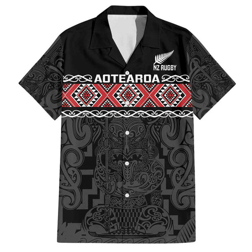 Custom New Zealand Silver Fern Rugby Family Matching Off Shoulder Short Dress and Hawaiian Shirt All Black Maori Taniko Pattern