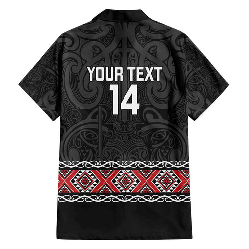 Custom New Zealand Silver Fern Rugby Family Matching Off Shoulder Short Dress and Hawaiian Shirt All Black Maori Taniko Pattern
