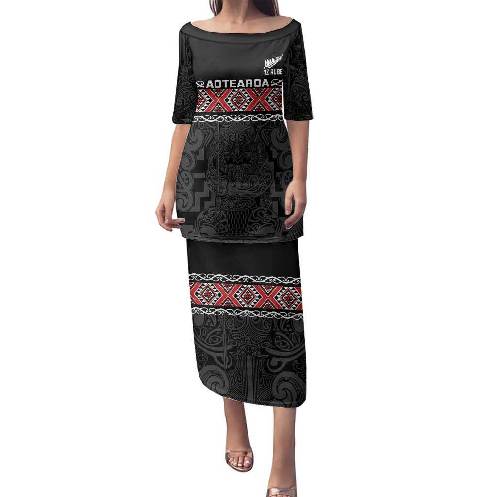 Custom New Zealand Silver Fern Rugby Family Matching Puletasi and Hawaiian Shirt All Black Maori Taniko Pattern