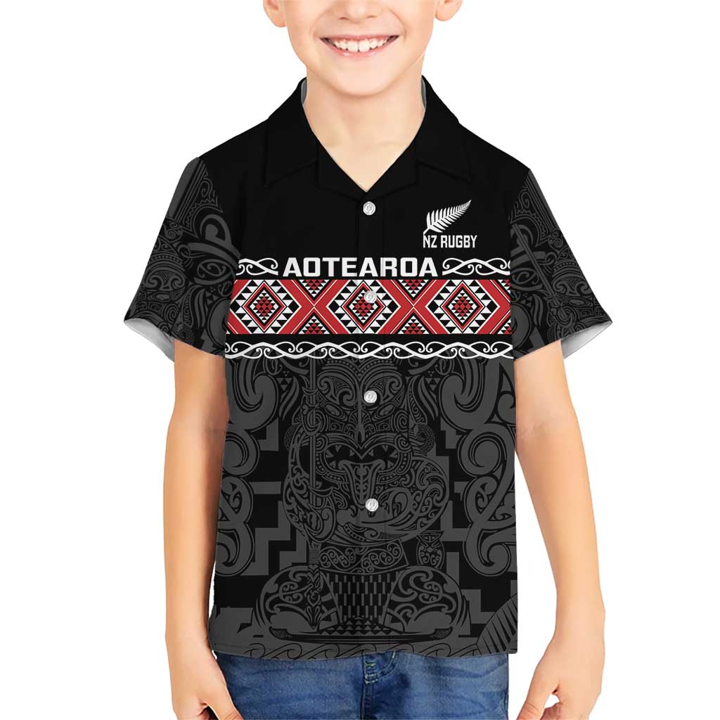 Custom New Zealand Silver Fern Rugby Hawaiian Shirt All Black Maori Taniko Pattern