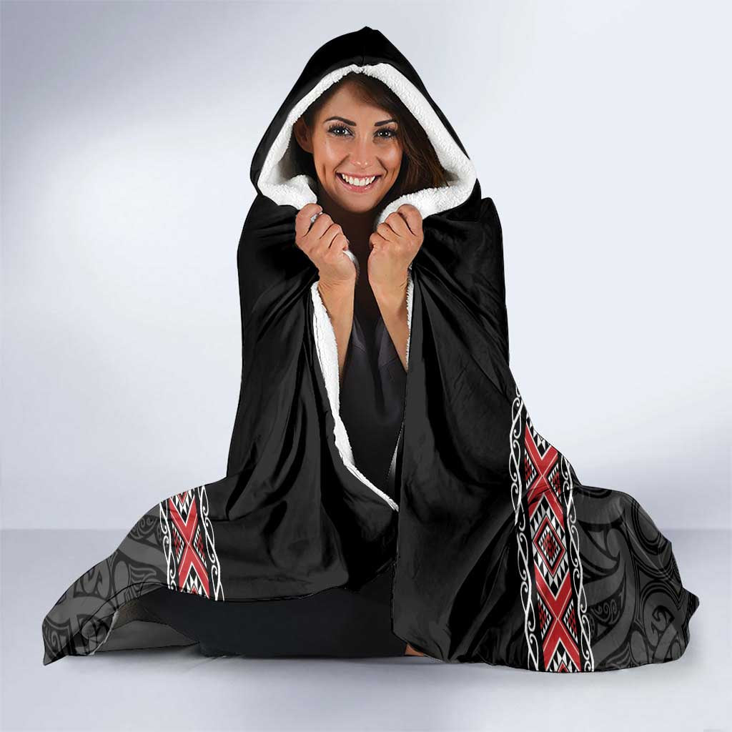 Custom New Zealand Silver Fern Rugby Hooded Blanket All Black Maori Taniko Pattern