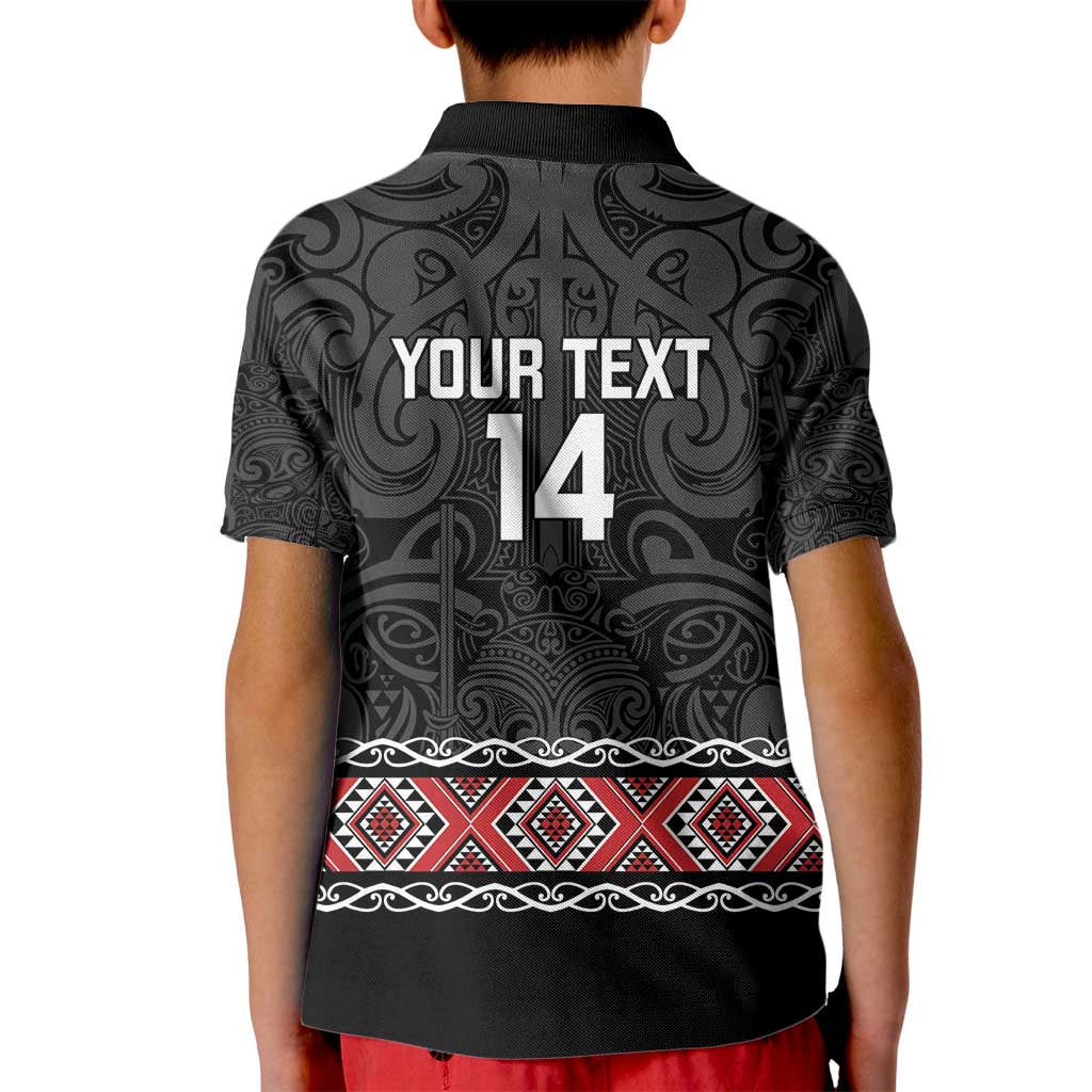 Custom New Zealand Silver Fern Rugby Kid Polo Shirt All Black Maori Taniko Pattern