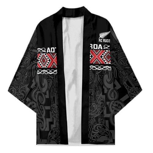 Custom New Zealand Silver Fern Rugby Kimono All Black Maori Taniko Pattern - Aussie Hoodie