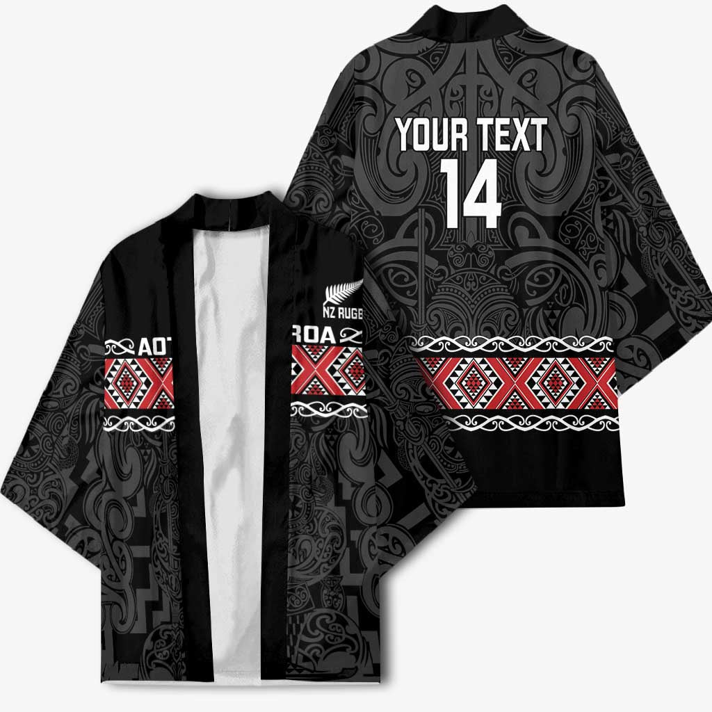 Custom New Zealand Silver Fern Rugby Kimono All Black Maori Taniko Pattern - Aussie Hoodie