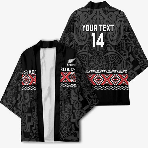Custom New Zealand Silver Fern Rugby Kimono All Black Maori Taniko Pattern - Aussie Hoodie