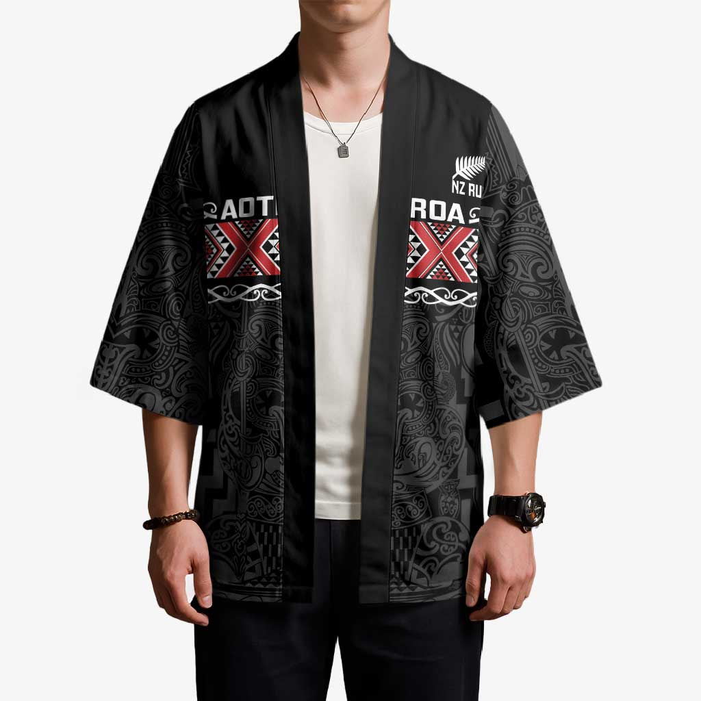 Custom New Zealand Silver Fern Rugby Kimono All Black Maori Taniko Pattern - Aussie Hoodie
