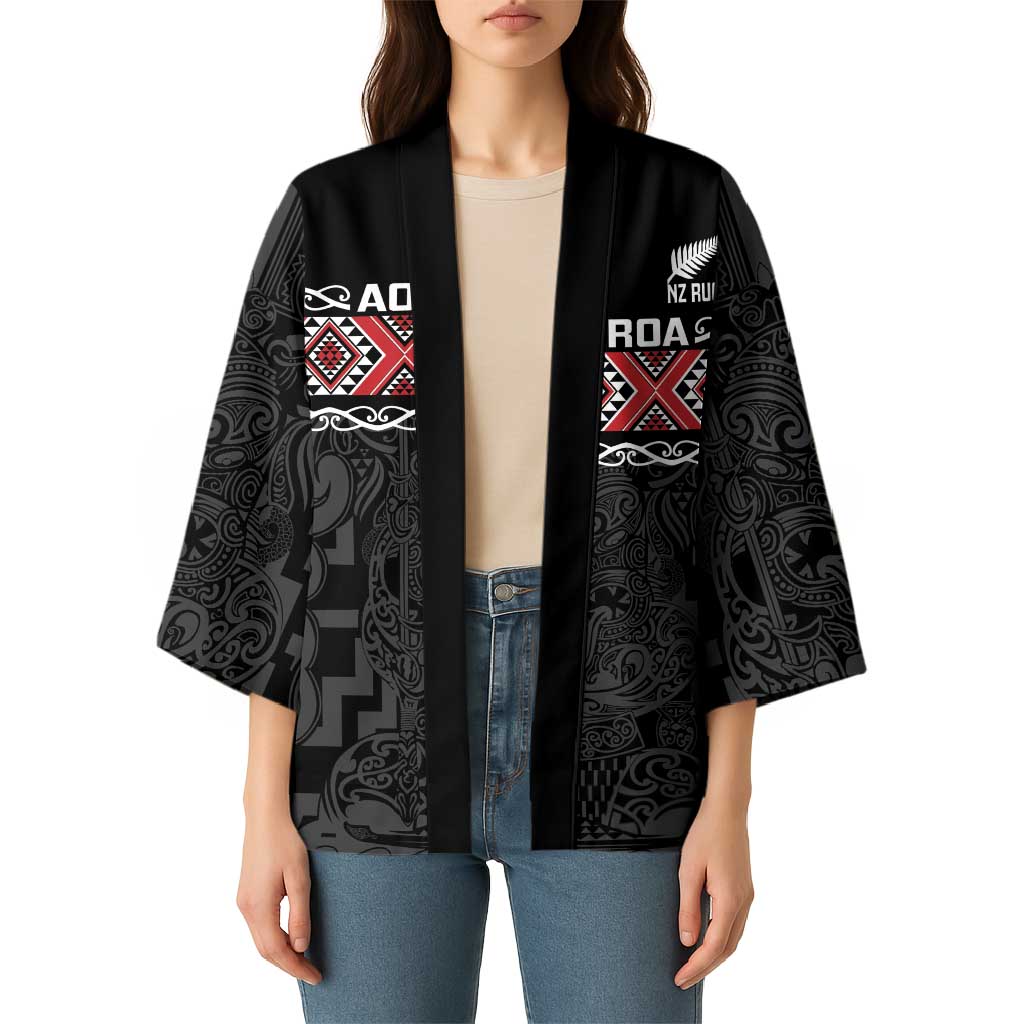 Custom New Zealand Silver Fern Rugby Kimono All Black Maori Taniko Pattern - Aussie Hoodie