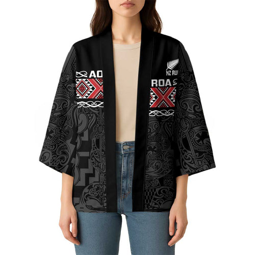 Custom New Zealand Silver Fern Rugby Kimono All Black Maori Taniko Pattern - Aussie Hoodie