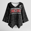Custom New Zealand Silver Fern Rugby Kimono Sleeve Blouse All Black Maori Taniko Pattern - Aussie Hoodie