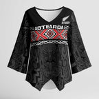 Custom New Zealand Silver Fern Rugby Kimono Sleeve Blouse All Black Maori Taniko Pattern - Aussie Hoodie