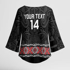 Custom New Zealand Silver Fern Rugby Kimono Sleeve Blouse All Black Maori Taniko Pattern - Aussie Hoodie