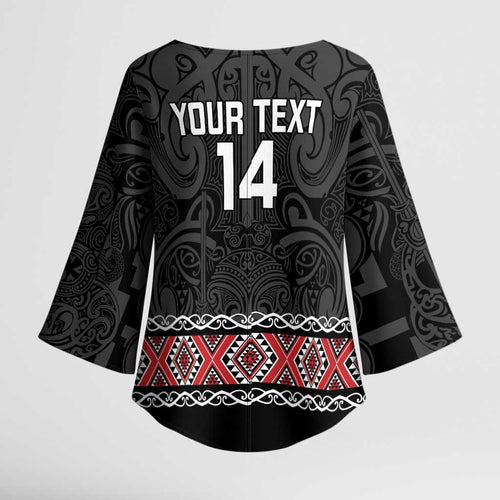 Custom New Zealand Silver Fern Rugby Kimono Sleeve Blouse All Black Maori Taniko Pattern - Aussie Hoodie