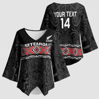 Custom New Zealand Silver Fern Rugby Kimono Sleeve Blouse All Black Maori Taniko Pattern - Aussie Hoodie