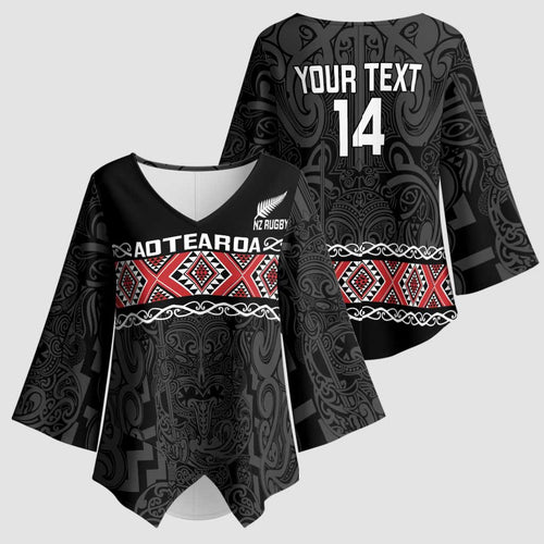 Custom New Zealand Silver Fern Rugby Kimono Sleeve Blouse All Black Maori Taniko Pattern - Aussie Hoodie