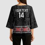 Custom New Zealand Silver Fern Rugby Kimono Sleeve Blouse All Black Maori Taniko Pattern - Aussie Hoodie