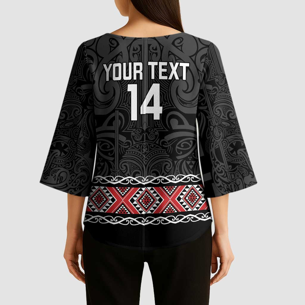 Custom New Zealand Silver Fern Rugby Kimono Sleeve Blouse All Black Maori Taniko Pattern - Aussie Hoodie