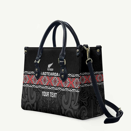 Custom New Zealand Silver Fern Rugby Leather Bag All Black Maori Taniko Pattern - Aussie Hoodie
