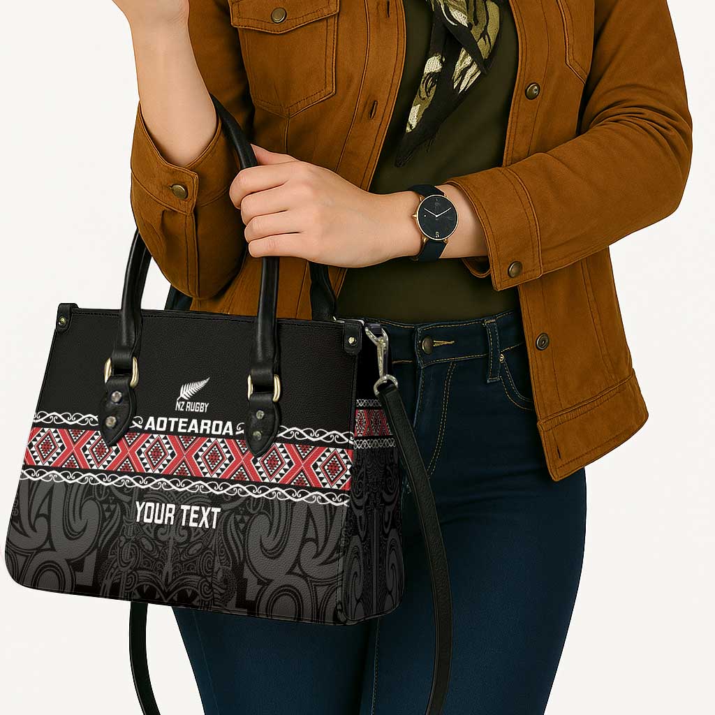 Custom New Zealand Silver Fern Rugby Leather Bag All Black Maori Taniko Pattern - Aussie Hoodie