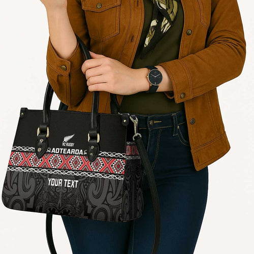 Custom New Zealand Silver Fern Rugby Leather Bag All Black Maori Taniko Pattern - Aussie Hoodie