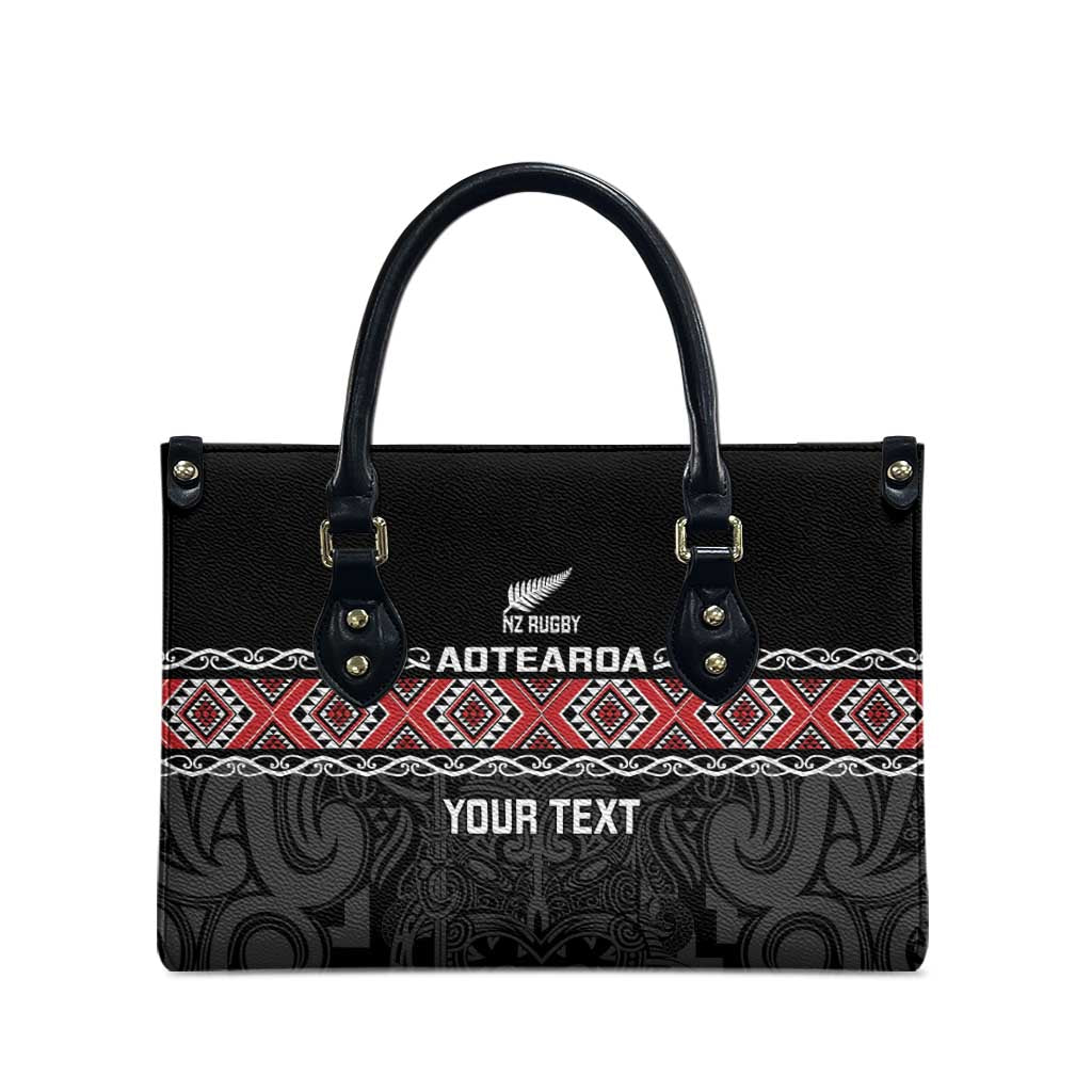Custom New Zealand Silver Fern Rugby Leather Bag All Black Maori Taniko Pattern - Aussie Hoodie