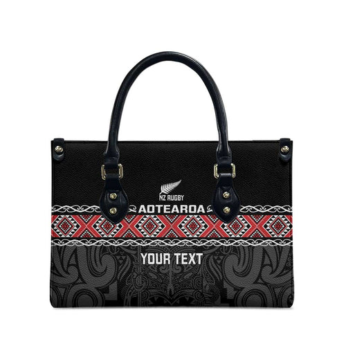 Custom New Zealand Silver Fern Rugby Leather Bag All Black Maori Taniko Pattern - Aussie Hoodie
