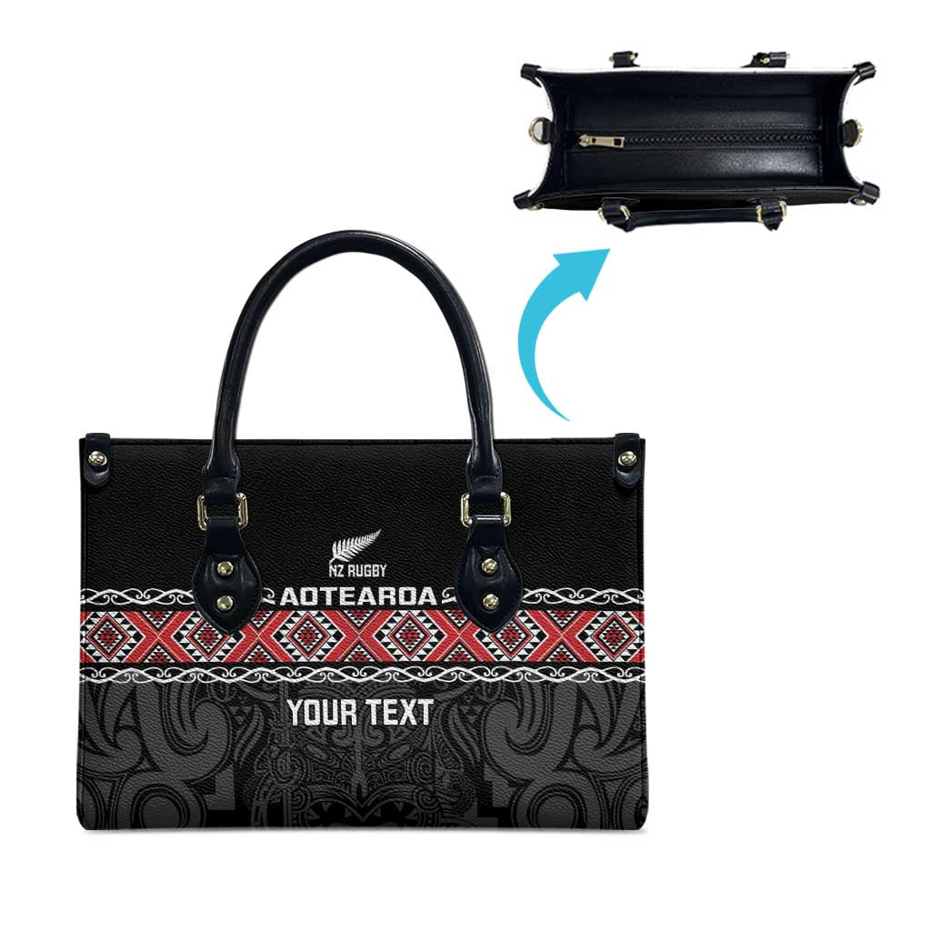 Custom New Zealand Silver Fern Rugby Leather Bag All Black Maori Taniko Pattern - Aussie Hoodie