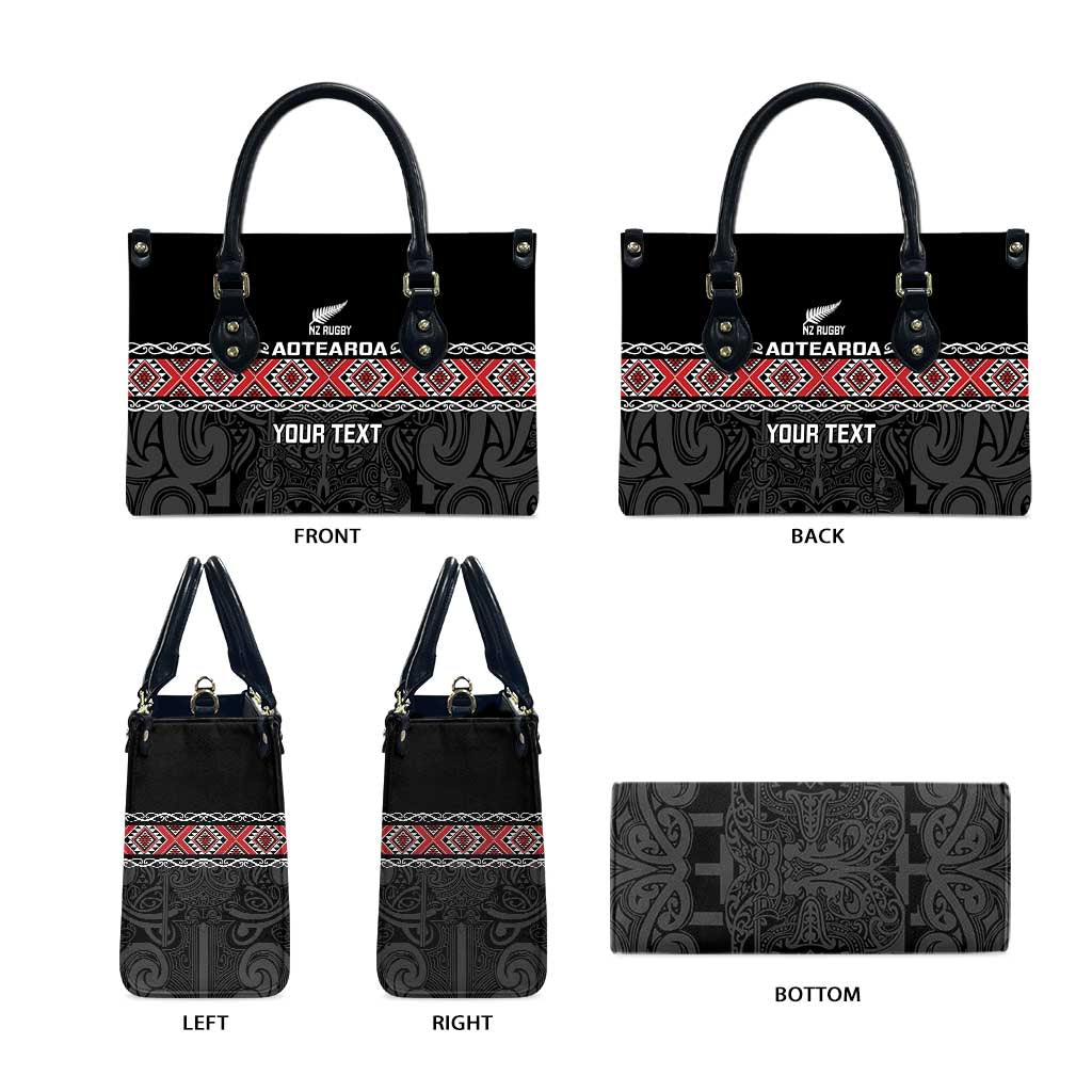 Custom New Zealand Silver Fern Rugby Leather Bag All Black Maori Taniko Pattern - Aussie Hoodie