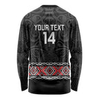 Custom New Zealand Silver Fern Rugby Long Sleeve Shirt All Black Maori Taniko Pattern