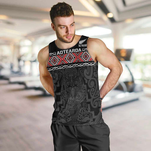 Custom New Zealand Silver Fern Rugby Men Tank Top All Black Maori Taniko Pattern