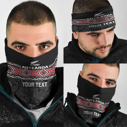 Custom New Zealand Silver Fern Rugby Neck Gaiter All Black Maori Taniko Pattern - Aussie Hoodie