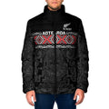 Custom New Zealand Silver Fern Rugby Padded Jacket All Black Maori Taniko Pattern - Aussie Hoodie