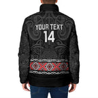 Custom New Zealand Silver Fern Rugby Padded Jacket All Black Maori Taniko Pattern - Aussie Hoodie