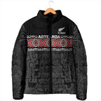 Custom New Zealand Silver Fern Rugby Padded Jacket All Black Maori Taniko Pattern - Aussie Hoodie