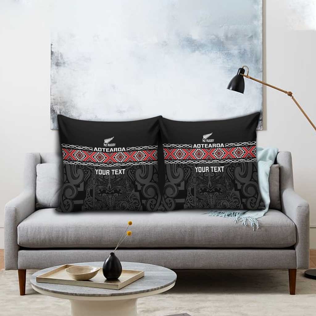 Custom New Zealand Silver Fern Rugby Pillow Cover All Black Maori Taniko Pattern - Aussie Hoodie