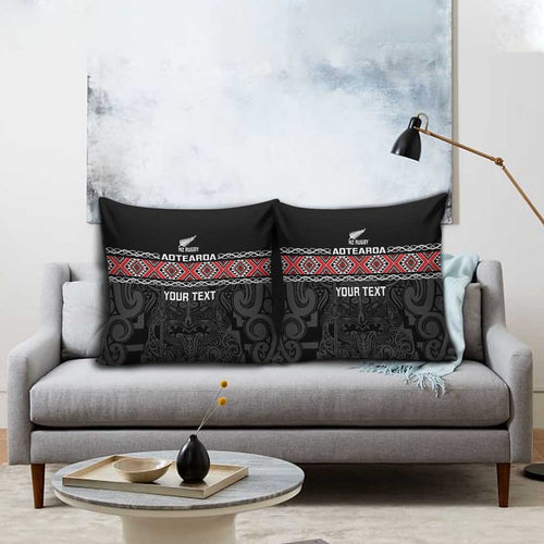 Custom New Zealand Silver Fern Rugby Pillow Cover All Black Maori Taniko Pattern - Aussie Hoodie