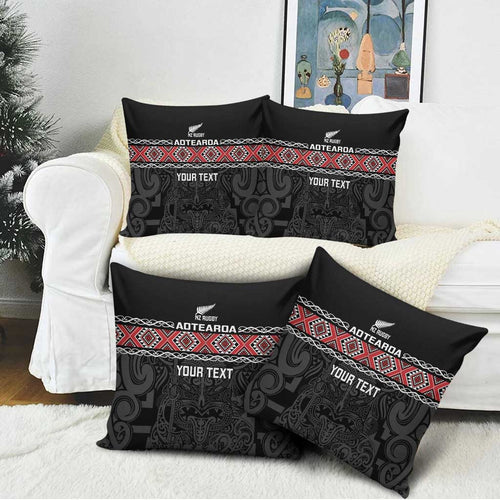 Custom New Zealand Silver Fern Rugby Pillow Cover All Black Maori Taniko Pattern - Aussie Hoodie