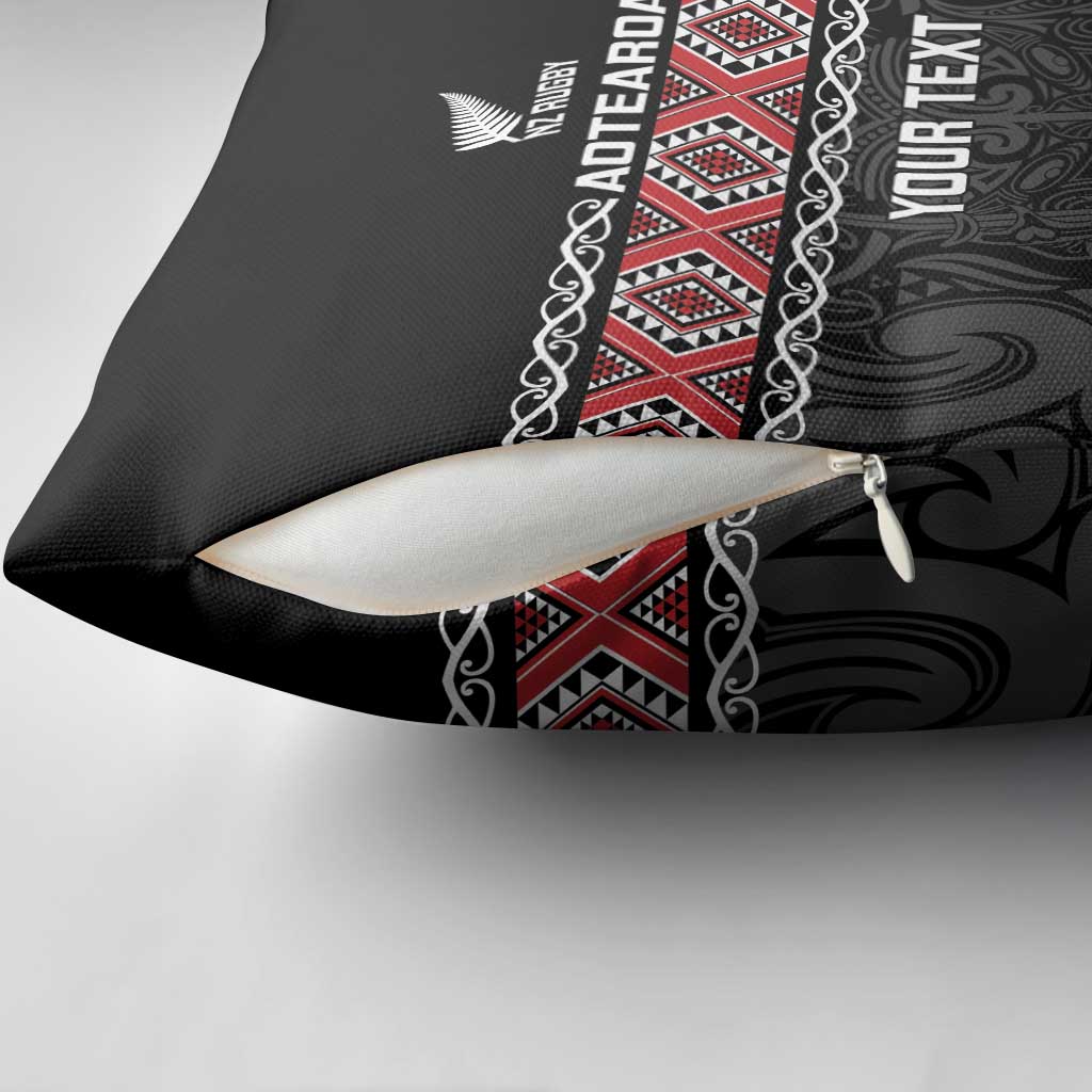 Custom New Zealand Silver Fern Rugby Pillow Cover All Black Maori Taniko Pattern - Aussie Hoodie