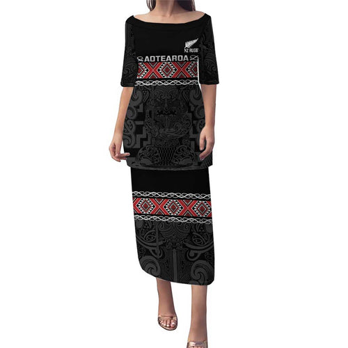 Custom New Zealand Silver Fern Rugby Puletasi All Black Maori Taniko Pattern
