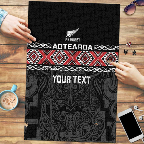 Custom New Zealand Silver Fern Rugby Puzzle All Black Maori Taniko Pattern - Aussie Hoodie
