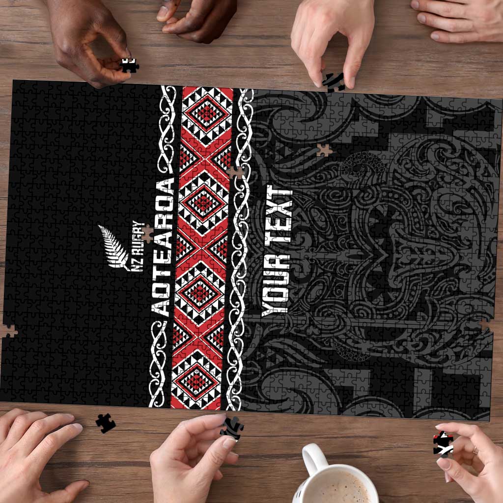 Custom New Zealand Silver Fern Rugby Puzzle All Black Maori Taniko Pattern - Aussie Hoodie