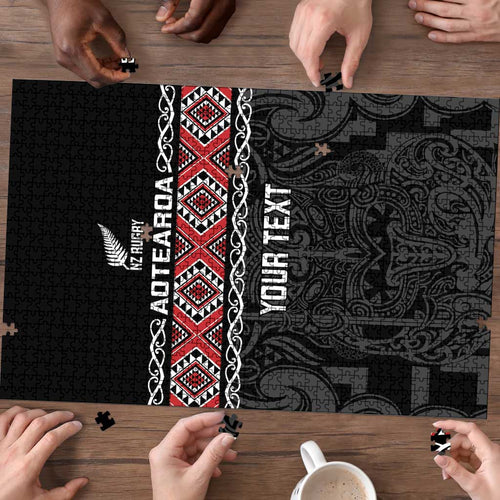 Custom New Zealand Silver Fern Rugby Puzzle All Black Maori Taniko Pattern - Aussie Hoodie