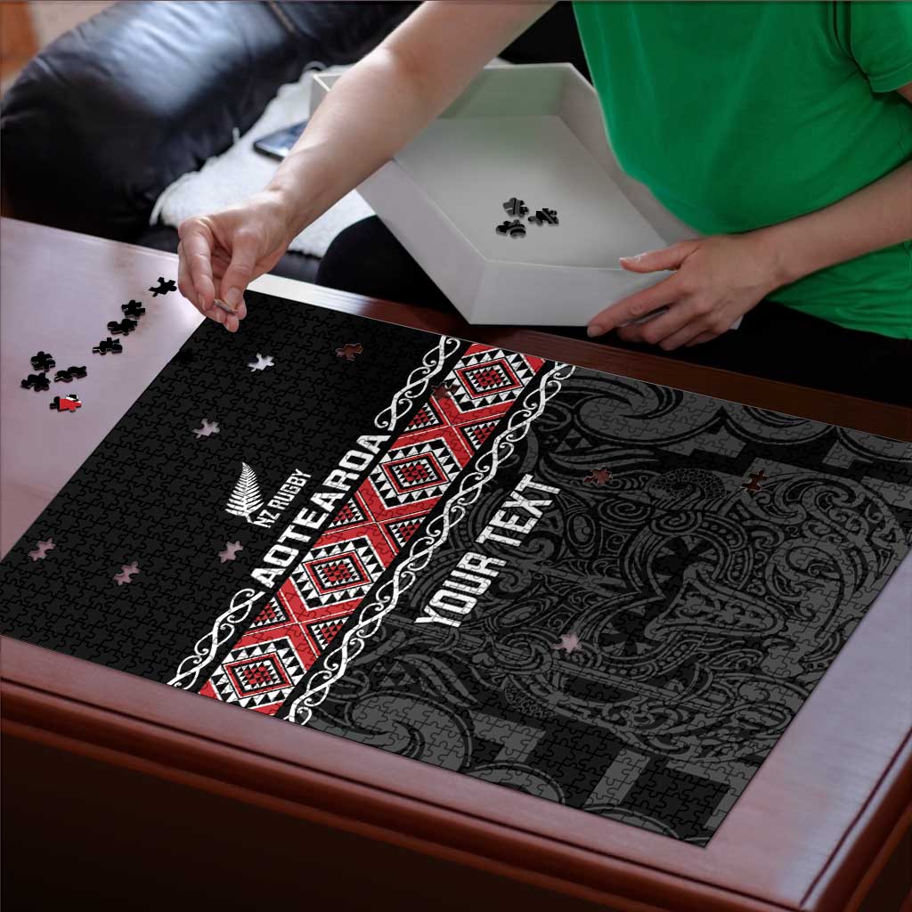 Custom New Zealand Silver Fern Rugby Puzzle All Black Maori Taniko Pattern - Aussie Hoodie
