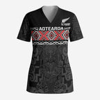 Custom New Zealand Silver Fern Rugby Scrub Top All Black Maori Taniko Pattern - Aussie Hoodie