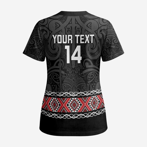 Custom New Zealand Silver Fern Rugby Scrub Top All Black Maori Taniko Pattern - Aussie Hoodie